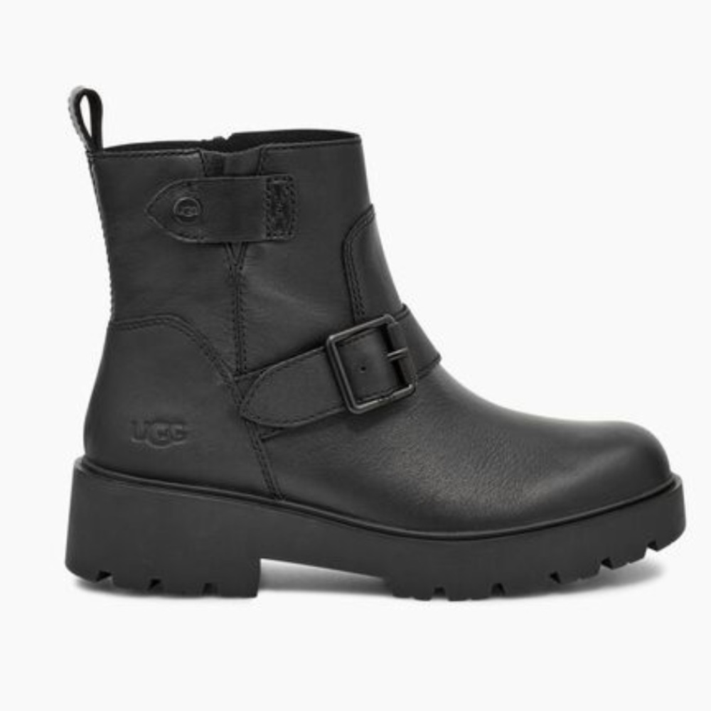 UGG Saoirse Black Leather Waterproof Moto Boots - Picture 8 of 8